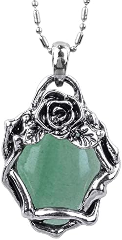 Nupuyai Vintage Oval Crystal Stone Necklace for Women, Retro Flower Wrap Healing Stone Pendant with Chain