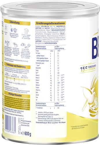 BEBA Junior 2+ Milchgetränk ab dem 2. Geburtstag, Mit HMO, Altersgerecht angepasster Proteingehalt, Nur Laktose, Ohne Palmöl, Ohne Fischöl, Kleinkindnahrung, Baby-Milchpulver, 3er Pack (3 x 800g) – Bild 3