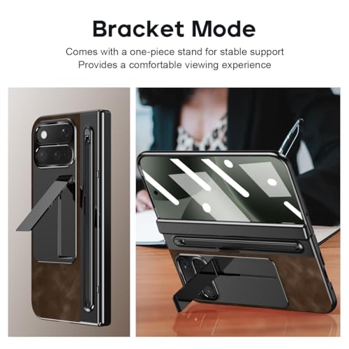 Coque de protection intégrale antichoc pour Pixel 11 Pro Fold en cuir café