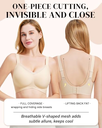Bras for Women Wireless V Mesh Comfortable Bra Seamless Wire-Free Adjustable Brassiere Full Support Push Up3