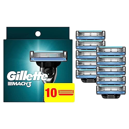 Gillette Recargas de Lâmina de Barbear Mach3 para Homens, 10 Recargas de Lâmina de Barbear