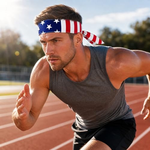 USA Flag Headband 1 Pack, American Flag Tie Sports Sweatband for Game Day by JUCURRI - Used condition - Image 5
