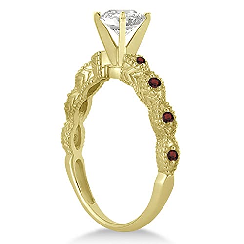 Antique Marquise Garnet Engagement Ring And Wedding Band Set 14K Yellow Gold 0.36Ct #TOP2