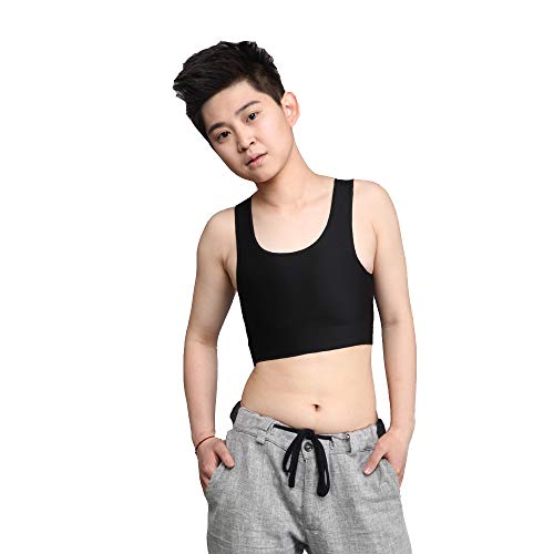 BaronHong Seamless Underwear Half Length Chest Binder for Tomboy Trans Lesbian, Black, Small