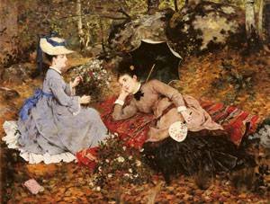 Peinture à l'huile A Lazy Afternoon Noel Saunier : grand tableau de décoration 36 x 48 pouces