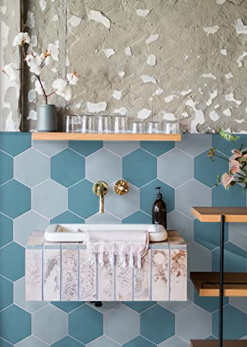 Avant Decor | Stone Composite Hexagon Solid Color | Peel And Stick Kitchen Backsplash Tiles | Stick On Wall Tiles | Easy Diy Installation | 6” X 6.9” | Single Tile #TOP3