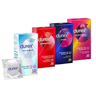 Durex Mix Pack, Pleasuremax, Sync, Supersottile regular e Invisible, 40 Profilattici (4 confezioni da 10pz), Vestibilità Regular
