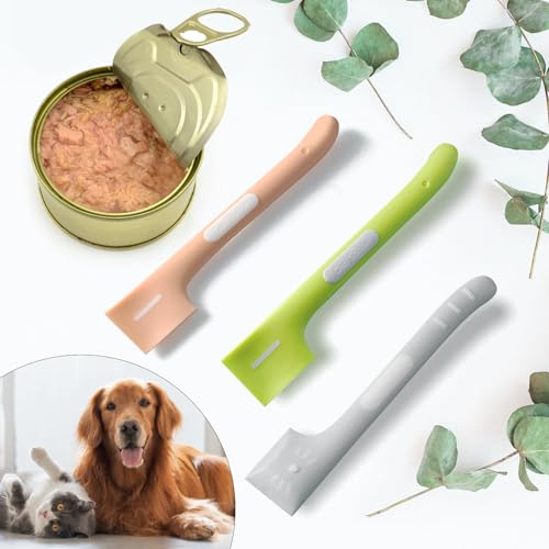 HENGBIRD 3 Stück Katzenlöffel für Tierfutter, Katzenfutter Löffel Katzen Löffel, 16x3.1x1.2CM Futterlöffel Katze, Langer Griff Haustierfutter Rührlöffel, Silikonlöffel für Tierfutter (Rosa Grau Grün)