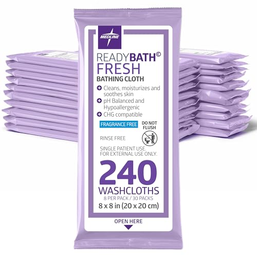 Medline ReadyBath Fresh Unscented Shower Wipes 240 Count No-Rinse Bath Wipes Hypoallergenic pH-Balanced Unscented and Alcohol-Free