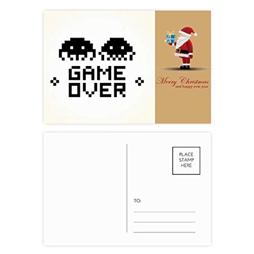 Cartes postales Père Noël Pixel Game Over 20 pièces pour cadeaux de fin d'année