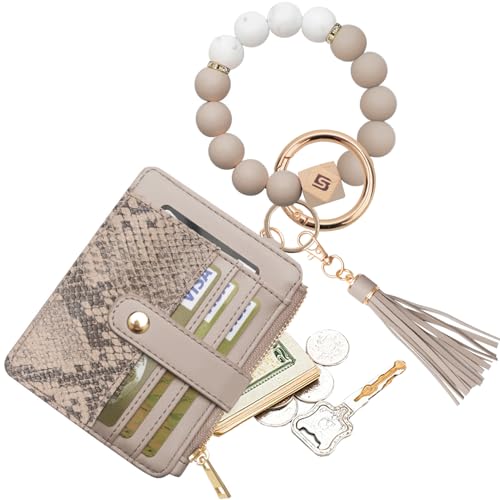 Image of COOLANS Silicone Bracelet Wristlet Wallet Credit Card Holder RFID ID Window Key Ring Tassel Slim Wallet Women Keychain Purse