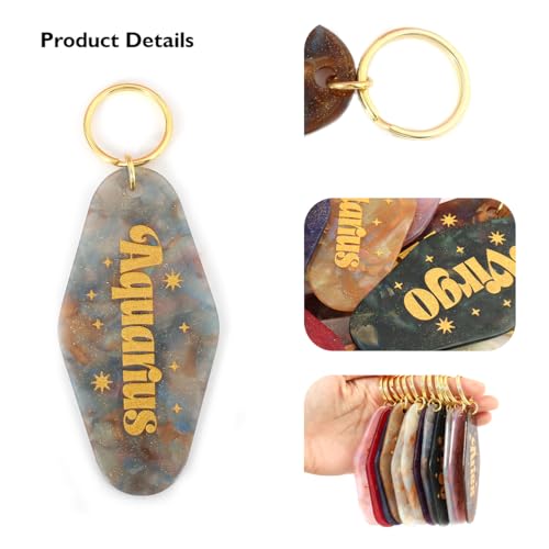 Astrological Leo Zodiac Sign Acrylic Keychain with Gold Stars
