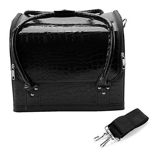 Preisvergleich Produktbild Große Kosmetiktasche, tragbare Kosmetiktasche mit herausnehmbarem Innenfach Professionelles Tattoo-Set Aufbewahrungsbox Schmucketui(2# schwarze Krokodiladern)