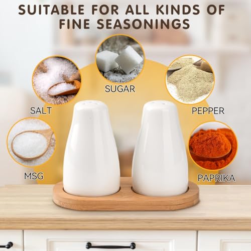 No Name No Seal Salt And Pepper Shakers Set With A Bamboo Tray Ceramic Salt Shaker White Salt And Pepper Shaker Simplicity Salt And Pepper Set thumb #3