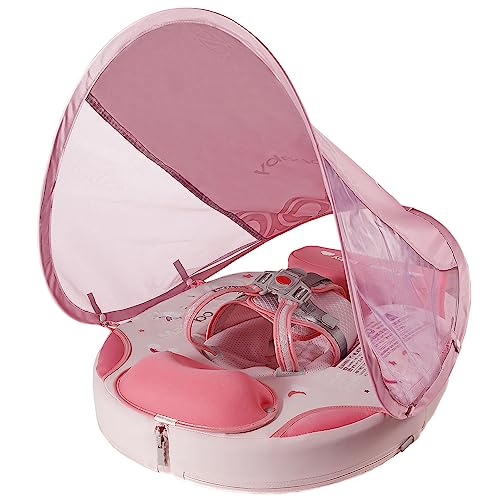 Image of Folding Non-Inflatable Baby Pool Float with Tail and Canopy Mambobaby Baby Swim Float Solid Swimming Float No Flip Over Smart Swim Trainer Baby Floats