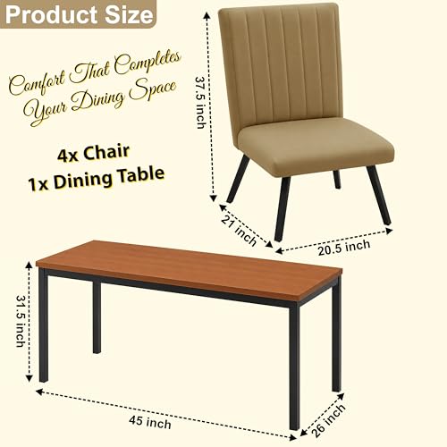 Image of Rosebell Set of 4 Dining Table Chairs with Wooden Top Table, Upholstered Cushioned Chairs, Modern Compact Dining Set for Home, Kitchen & Dining Room (Golden)