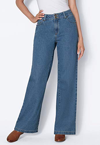Woman Within Plus Size Womens Plus-Size Perfect Wide-Leg All-Cotton Denim Five-Pocket Jeans4