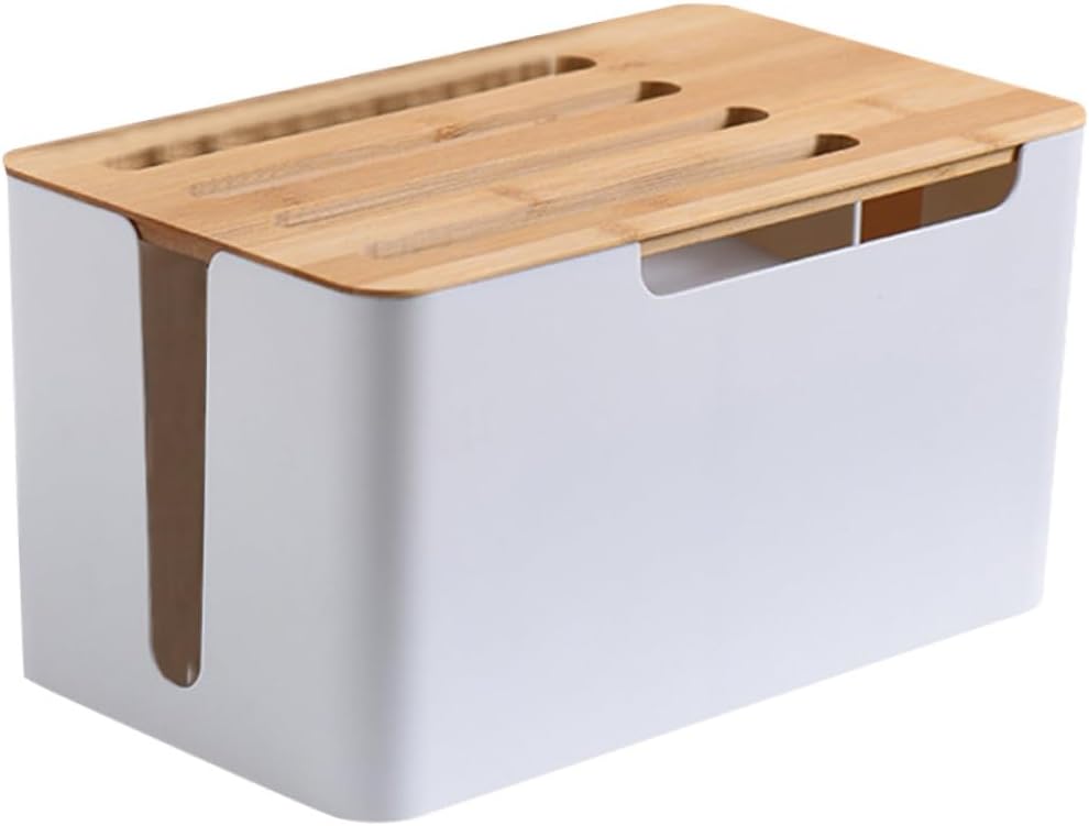 Power Line Manager Box Cable Organizer Storage Case for Router Power Strip and Cords Home Office Living and Study Neat and Tidy Cable Management with Bamboo Lid