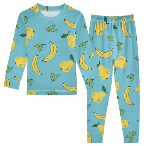 Pajama Sets Long Sleeve Fruit Pattern on Blue Soft Comfy Sleepwear 2 Piece PJS 3-8T