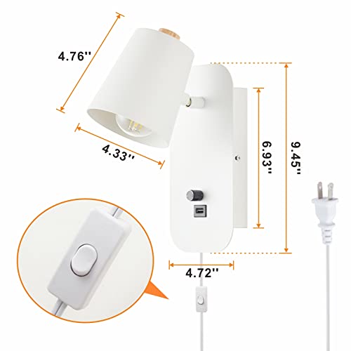 Dastor Plug In Wall Sconces Set Of Two, Adjustable Angle Wall Light Fixtures, Bedside Wall Lamp With Usb Charging Port, White Sconce Wall Mounted Light For Living Room Bedroom #TOP4