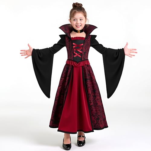 DERJLY Halloween Mädchen Vampir Kostüm: Kinder Vampire Kostüme Set für Cosplay Verkleiden Party