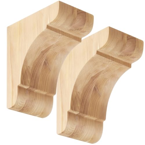 Image of Vercraft 2 Pcs Wood Corbels Wooden Shelf Brackets, Unfinished Paintable Bracket with Hanging Hook for Doorway Countertop Kitchen Cabinet Book Shelves, Rubber Wood (5 1 /2 x 6 1 /2 x 3.5 Inches)
