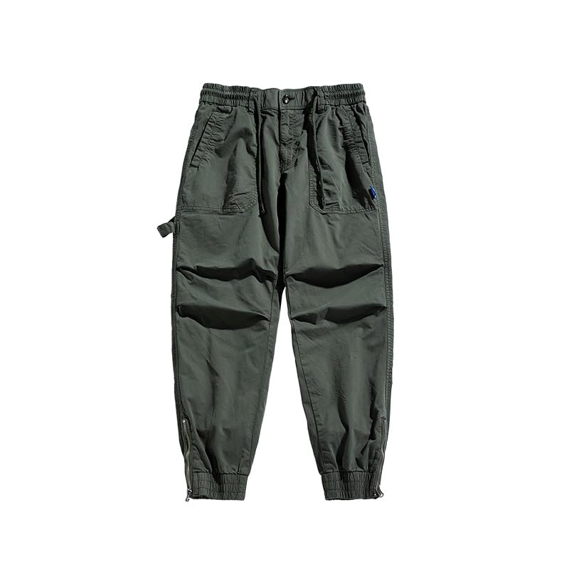 Men Cargo Pants with Zipper Multi Pockets Loose Long