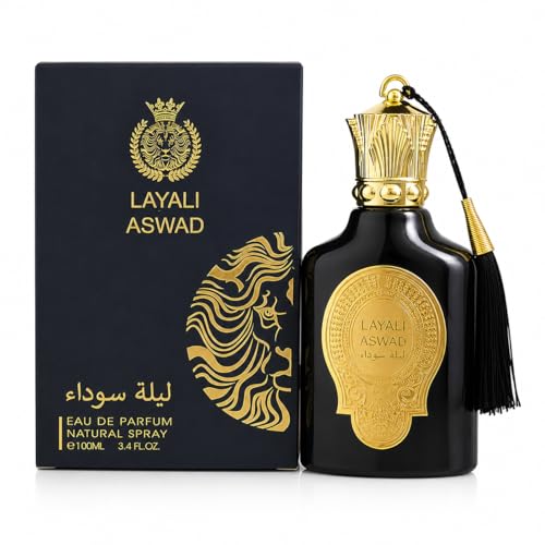 Image of Layali Aswad Luxury Men's Fragrance EDP Spray 100ml - Rich Masculine OUD Perfume For Men - Arabic Blend Notes of Black Truffle, Black Orchid, and Patchouli for a Sophisticated and Long-Lasting Scent.