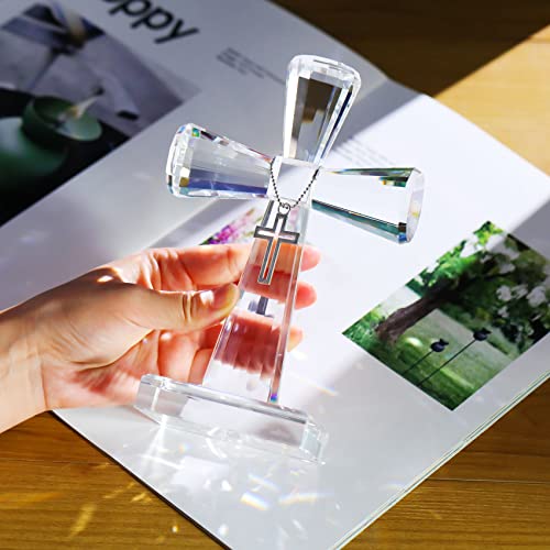 Image of YWHL Handmade Crystal Cross Standing Religious Gifts for Women Men