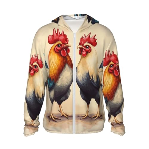 UPF 50+ Sun Protection Hoodie Long Sleeve Rooster and hen Sun Shirt Rash Guard Fishing Shirts for Men