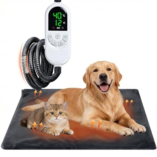Qoosea Pet Heating Pad, 45 * 70 cm Electric Pet Heated Mat 30~60â„ƒ Adjustable Temperature & 12 Timer, Waterproof Soft Heated Bed for Dog Cat with Chew Resistant Cord and Washable Flannel Cover