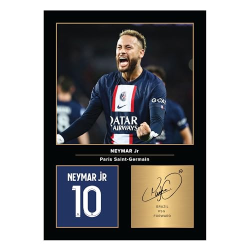 Icons Wall Art Neymar Jr - Fotografía impresa firmada A4, regalo para los fans del PSG reproducida digitalmente, sin marco