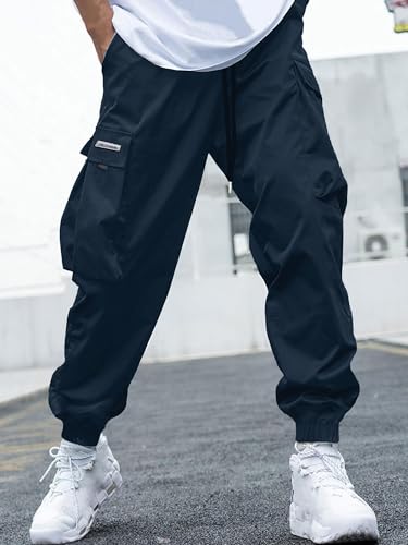 Image of JEMLDL Mens Cargo Joggers Pants Elastic Waist Drawstring with Flap Pockets Techwear Pants for Men