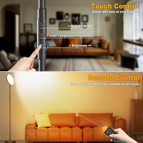 Floor Lamp for Living Room, Super Bright 30W LED Standing Lamp with Remote and Touch Control , Stepless Dimmable Brightness and Color Temperatures, 69” Tall Modern Black Floor Lamps for Bedroom Office - Image 6