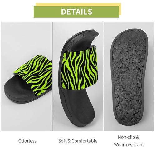 Neon Green Zebra Pattern House Slippers for Women Men Lightweight Open-toe Slide Shoes for Bathroom Swimming Beach 7