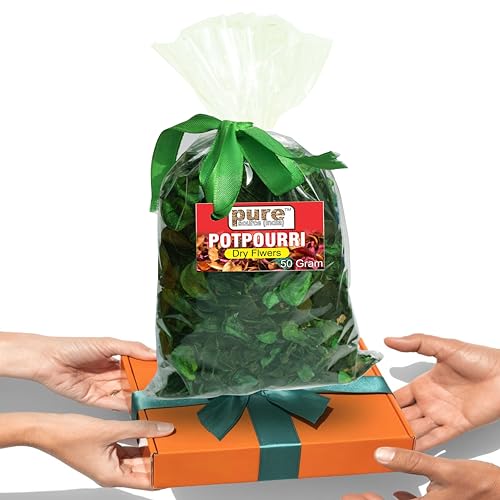 Image of Pure Source india Unscented Dried Flowers Leaves Potpourri Gift Bag for Home Decoration Room Office Bathroom Vase Fillers (50 GM Potpourri Bag Green)