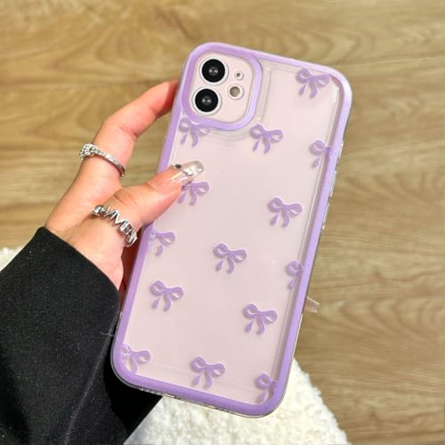 EYZUTAK Case for iPhone 11, Clear Cute Ribbon Bowknot Pattern, Purple