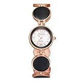 JewelryWe Orologio da donna piccolo con cinturino smaltato, elegante, analogico, al quarzo, in oro rosa, cinturino in metallo con smalto rotondo, da donna, con numeri arabi e indici di tratto, Nero