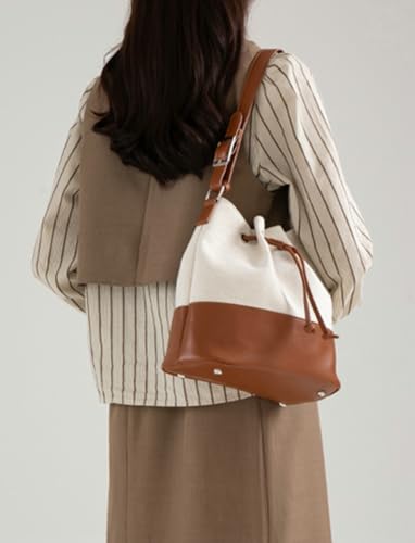 Trendy Bucket Bag for Women Vegan Leather Shoulder Bags Large Tote Purse Handbags Splicing Underarm Satchels 20253