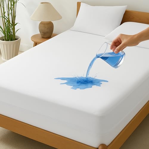 Zippered Mattress Encasement, King Size Waterproof Zipped Mattress Cover, Breathable & Noiseless Absorbent 6-Sided Mattress Protector - Machine Washable