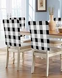 Black White Buffalo Check Chair Back Covers Set of 4, Farmhouse Plaid Washable Removable Chair Covers for Dining Room, Modern Geometric Decorative Dining Chair Slipcover for Home Hotel Party Wedding