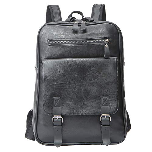 Mochila con solapa de tela PU retro para hombre, elegancia clásica y acabado impermeable