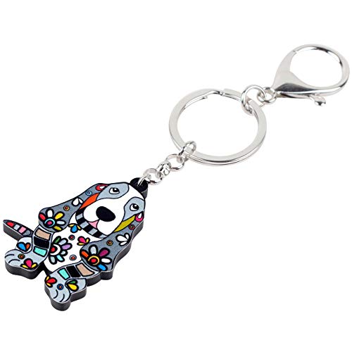 WEVENI Alloy Acrylic Basset Hound Keychain Pet Dog Key Ring Enamel Charms Jewelry For Women Girls Bag Car Wallet2