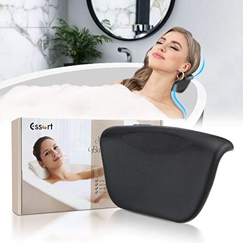 Essort Bath Pillow Waterproof Bath Cushion Bathtub Pillows with Non-Slip Suction Cups Home Spa Headrest Bath Padding Bath Cushion for Head Comfort Present for Mum Girlfriend Women Men 27x14x5cm