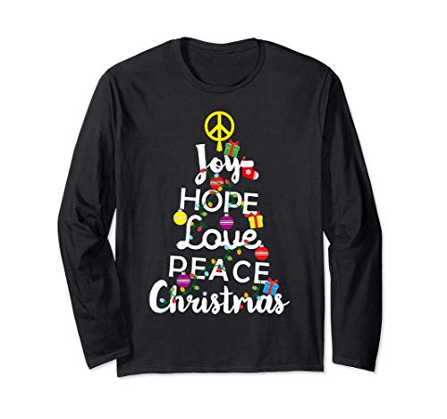 Joy Hope Love Peace Christmas Tree Funny X mas 60s 70s Gifts Manga Larga