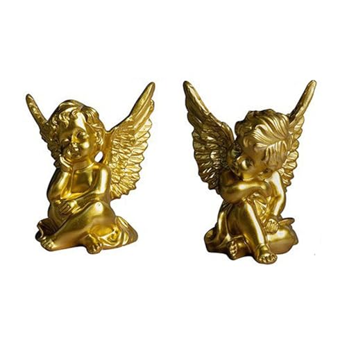 Golden Angel Statue Set of 2 - Elegant Resin Angel Decor for Tabletops, Shelf, Office, Garden, Perfect as Housewarming Gift, 9.5x8.7cm Vintage Style Collectible
