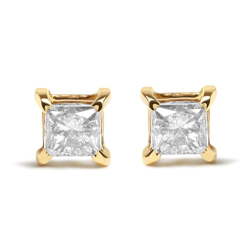 10K Yellow Plated .925 Sterling Silver 5/8 Cttw Princess Cut Diamond Push-Back 4-Prong Classic Stud (J-K Color, I2-I3 Clarity)