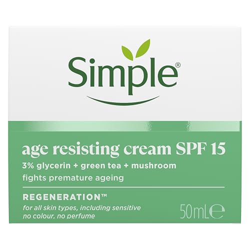 Simple Regeneration Age Resisting Face Cream SPF 15 with 3% Glycerin, Green Tea and Mushroom Extract Anti-Ageing Moisturiser 50 ml