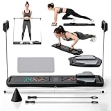 Pilates Board Pilates Reformer Set, Upgraded Multifunktionales Bauchmuskelbrett, Ab Roller Trainingsgerät mit Widerstandsbändern und Kniematte, Full Body Workout für Frauen (Schwarz)