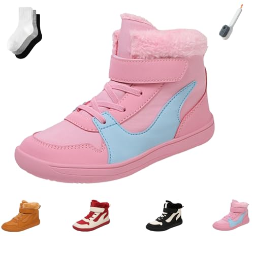 Kids Hiking Winter Snow Boots, Minimalist Warm Waterproof Barefoot Shoes, Non-Slip Wide Toe Box Walking Sneakers